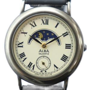 アルバ ALBA 腕時計 ウォッチ クォーツ ムーンフェイズ スモセコ 白文字盤 ロゴ シルバー色 V806-0100