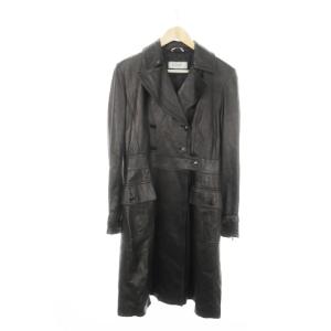 レザーコート トレンチコート 本革 ロング 42 XL 黒 ブラック /MN11 GY18