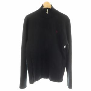 ドライバーズニット セーター ジップアップカーディガン 長袖 アウター インナー チェック柄 ウール ロゴ刺繍