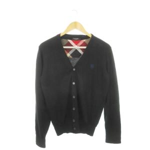 ニットカーディガン Vネック 長袖 ウール ロゴ刺繍 L 黒 ブラック /AH8 GY18