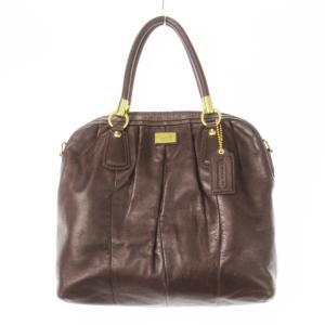 ハンドバッグ 2way ショルダーバッグ レザー 革 ロゴ タック 茶 ブラウン マルーン 15339