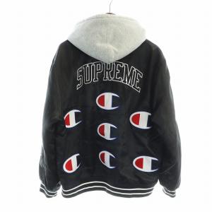 Champion 18AW Hooded Satin Varsity Jacket Black