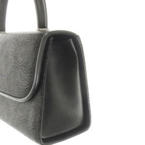 INDEN‐YA ハンドバッグ フォーマル レザー 革 ディアスキン 鹿革 漆 ペイズリー柄 黒 ブラック /CK27 GY18