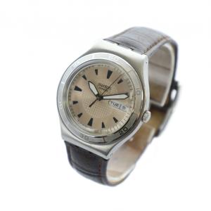SWATCH アイロニー IRONY 腕時計 ウォッチ クォーツ カレンダー付き レザーベルト シルバー色 GY18