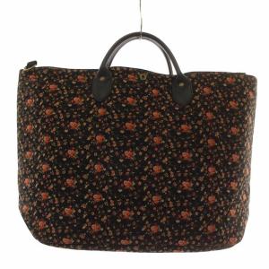 PINK HOUSE トートバッグ ハンド ショルダー 2WAY キャンバス キルティング 花柄 総柄 ロゴ 缶バッチ 黒 ブラック