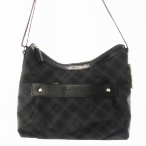 ショルダーバッグ ナイロン レザー 革 ロゴ型押し チェック 総柄 黒 ブラック /CK15 GY18