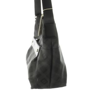 DAKS ショルダーバッグ ナイロン レザー 革 ロゴ型押し チェック 総柄 黒 ブラック /CK15 GY18