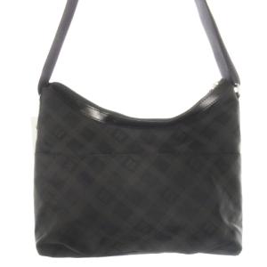 DAKS ショルダーバッグ ナイロン レザー 革 ロゴ型押し チェック 総柄 黒 ブラック /CK15 GY18