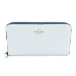 長財布 ロングウォレット 小銭入れあり ラウンド レザー 革 シボ革 ロゴ 青 サックス C4451 /CK24