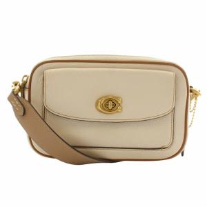 ウィロウ カメラ バッグ ショルダーバッグ レザー ロゴ ゴールド金具 白 ホワイト 茶色 ブラウン C0695