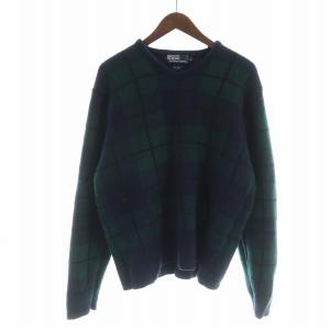 ヴィンテージ ニット セーター 長袖 ブラックウォッチ チェック L 緑 グリーン GY18 /MQ