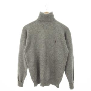 ヴィンテージ ニット セーター タートルネック 長袖 ウール ロゴ刺繍 L グレー /MN22 GY18