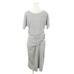 ロングワンピース 半袖 ストレッチ 切替 タック 総柄 L 白 ホワイト /MN17 GY17