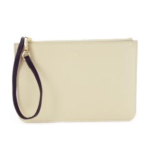 ポーチ レザー 革 シボ革 ストラップ 配色 バイカラー ロゴ ベージュ /CK23 GY18