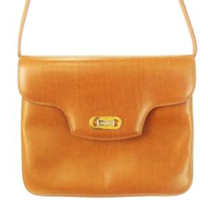 ショルダーバッグ レザー 革 ロゴプレート ゴールド金具 2ルーム 茶 ブラウン キャメル /CK10