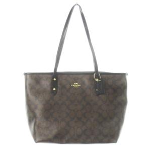 トートバッグ ハンドバッグ PVC レザー 革 シグネチャー ロゴ 茶 ブラウン F58292 /CK25