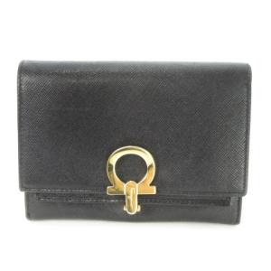 三つ折り財布 ウォレット 小銭入れあり レザー 革 ロゴ ガンチーニ ゴールド金具 黒 ブラック /CK28