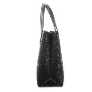 INDEN‐YA トートバッグ ハンドバッグ レザー 革 ディアスキン 鹿革 漆 唐草模様 和柄 黒 ブラック /CK28