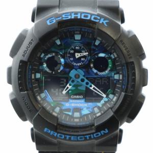 腕時計 ウォッチ クォーツ アナデジ ロゴ カレンダー付き カモフラ 迷彩 黒 ブラック GA-100CB