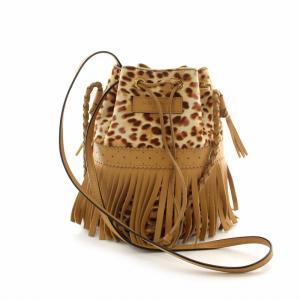 カーニバル ショルダーバッグ 2way 巾着 レオパード柄 ハラコ レザー