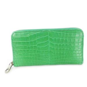 長財布 ロングウォレット ラウンド 小銭入れあり クロコレザー 革 緑 グリーン /CK27 GY18