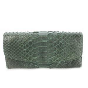 長財布 ロングウォレット 小銭入れあり レザー 革 パイソン 蛇革 緑 グリーン /CK31 GY18