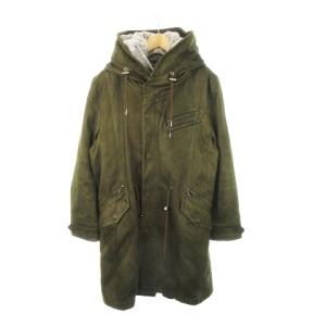 モッズコート ロング ジップアップ フーディ フェイクスエード 中綿ファーライナー付 ミリタリー L 緑