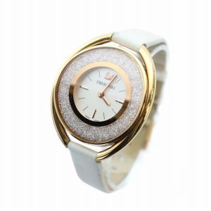SWAROVSKI クリスタリン オバール ホワイトトーン ウォッチ クォーツ 腕時計 ロゴ ラインストーン ゴールド色 5230946