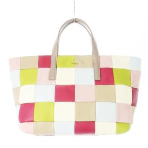 ハンドバッグ トートバッグ カラフル パッチワーク ブロック レザー 革 ベージュ マルチカラー /CK6