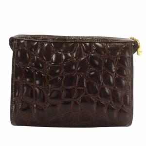 GIANFRANCO FERRE クラッチバッグ セカンドバッグ シャイニークロコ レザー ロゴ ゴールド金具 茶色 ブラウン /XZ GY11