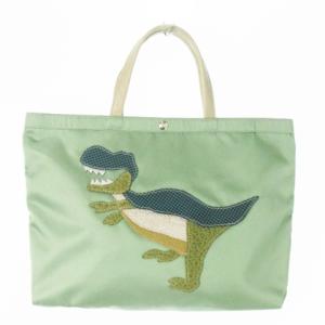 ハンドバッグ ナイロン レザー 恐竜柄 ティラノサウルス エコバッグ付き 緑 グリーン /AO7 GY11