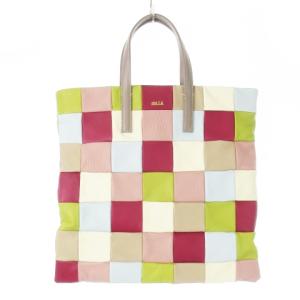 トートバッグ ハンドバッグ カラフル パッチワークレザー 革 ブロック ロゴ ベージュ マルチカラー /CK5