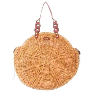 かごバッグ ハンドバッグ ビッグサイズ ラウンド 天然素材 レザー 革 ロゴ 赤 レッド /CK19 GY11