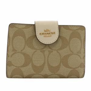 ミディアム コーナー ジップ ウォレット 財布 二つ折り PVC レザー シグネチャー 総柄 ロゴ ゴールド金具