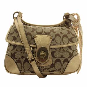 ショルダーバッグ キャンバス レザー シグネチャー 総柄 ターンロック スカーフ付き 茶色 ブラウン F10567