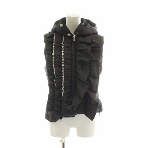 ダウンベスト フード フーディー フェイクパール ラインストーン ビジュー フリル 38 M 黒 ブラック