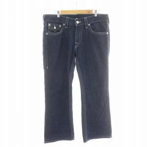 billy super t デニムパンツ ジーンズ ジーパン フレア ロゴ 白ステッチ インディゴブルー