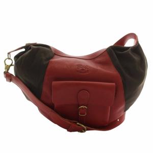 ショルダーバッグ キャンバス レザー 切り替え ロゴ 赤 レッド 茶色 ブラウン /XZ GY11