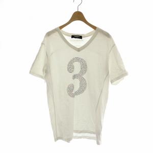 Tシャツ カットソー 半袖 ラインストーン 3 Vネック XXL 白 ホワイト マルチカラー /MP GY11
