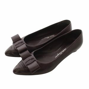 ヴァラリボン パンプス レザー ポインテッドトゥ ローヒール ロゴ 5.5 23cm 紫 パープル /XZ