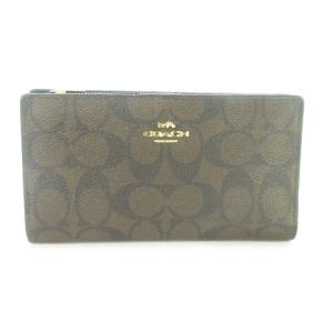 長財布 二つ折り財布 ロングウォレット 小銭入れあり レザー PVC シグネチャー ロゴ 茶 ブラウン