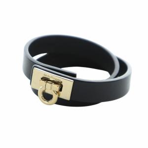 ブレスレット アクセサリー バングル ロゴ ゴールド金具 レザー ガンチーニ 黒 ブラック GY11 /MQ