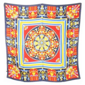 スカーフ スクエア シルク 絹 オリエンタル 花瓶 百合 花柄 赤 レッド 紺 ネイビー /CK26 GY18