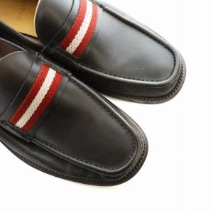 BALLY ローファー シューズ 靴 ロゴ スクエアトゥ レザー US8 26cm 茶 ブラウン GY18 /MQ