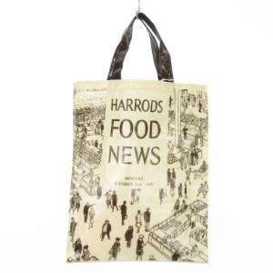 FOOD NEWS エコバッグ トートバッグ ビニールバッグ PVC ロゴ 百貨店柄 総柄 ベージュ /MN8