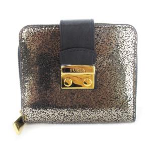 二つ折り財布 ウォレット 小銭入れあり レザー 革 ハク メタリック ロゴ 黒 ブラック /CK30 GY18