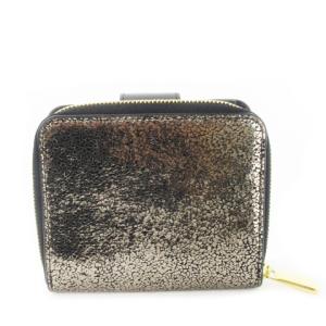 FURLA 二つ折り財布 ウォレット 小銭入れあり レザー 革 ハク メタリック ロゴ 黒 ブラック /CK30 GY18