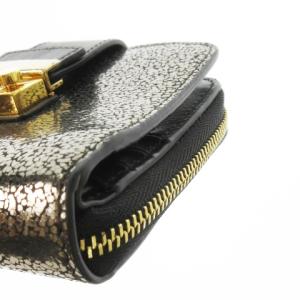 FURLA 二つ折り財布 ウォレット 小銭入れあり レザー 革 ハク メタリック ロゴ 黒 ブラック /CK30 GY18