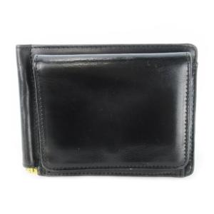 二つ折り財布 ウォレット 小銭入れあり マネークリップ レザー 革 ツヤ 黒 ブラック /CK28 GY18