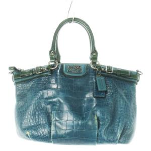 ハンドバッグ 2way ショルダーバッグ レザー 革 クロコ型押し エナメル ロゴ タック 緑 グリーン